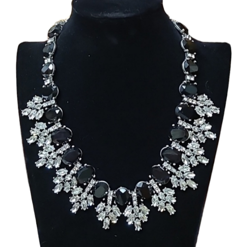 Incredible Joan Rivers Fashion Necklace Black Clear Rhinestones Collar/Choker